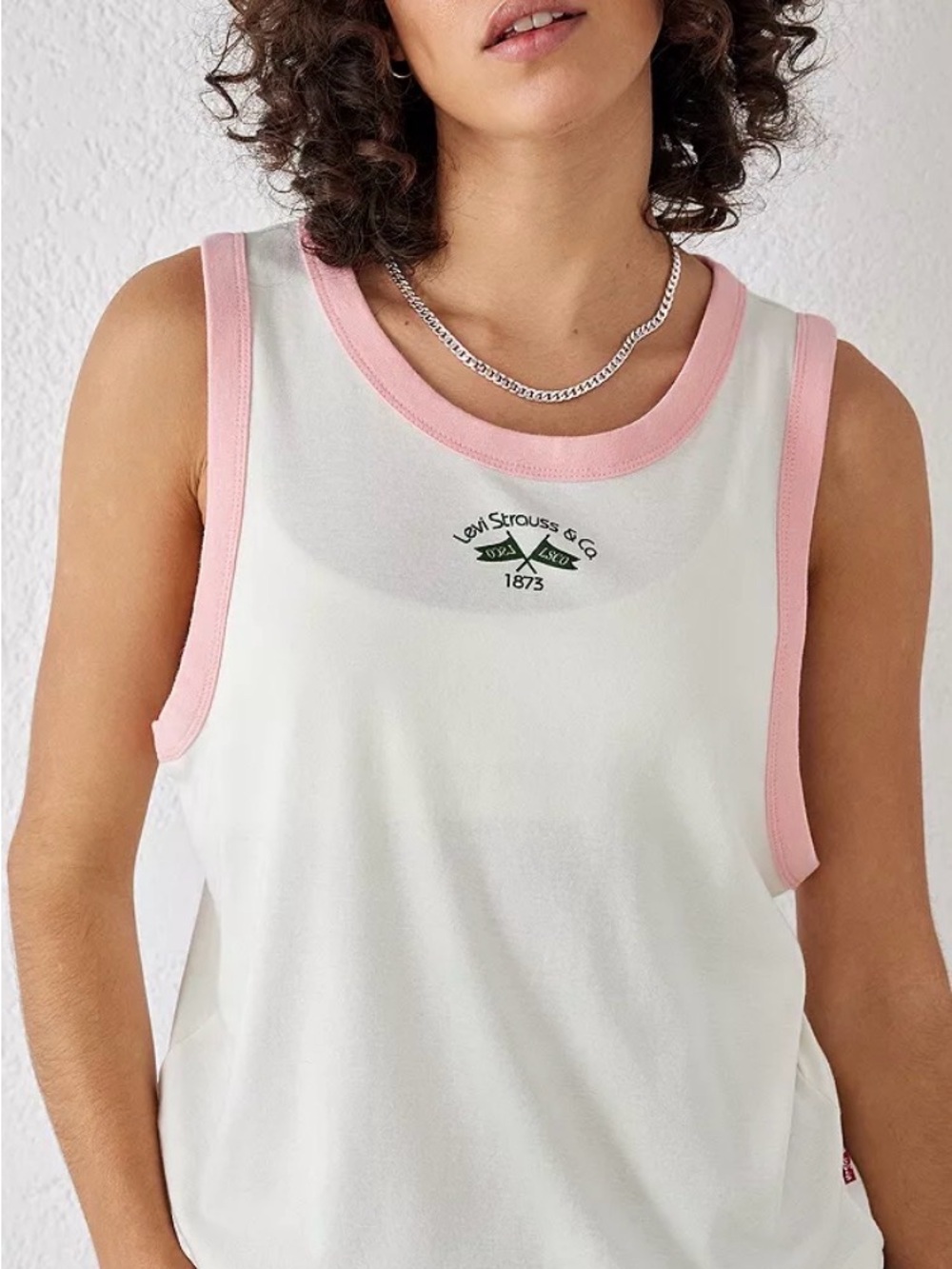 Levi's White Tank with Pink Trim and Logo